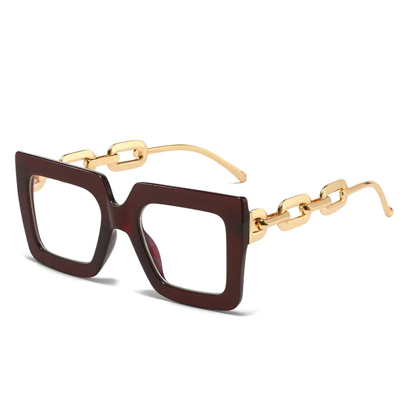 Square Glasses Chain Leg Sunglasses: Trendy Oversized Eyewear for Fashionable Women