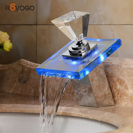 Illuminate Your Bathroom with LED Light Waterfall Taps: Single Hole Deck Mounted Elegance