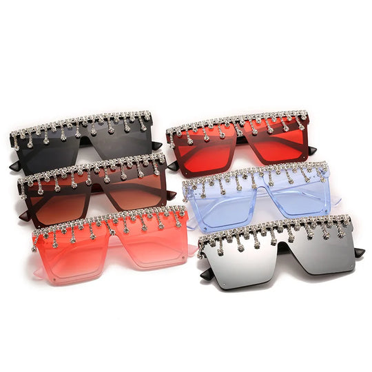 Rhinestone Diamond Sunglasses for Women - Crystal Square Rimless Shades