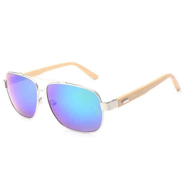 Fashionable Metal and Wood Frame Shades - Polarized Women's Sunglasses