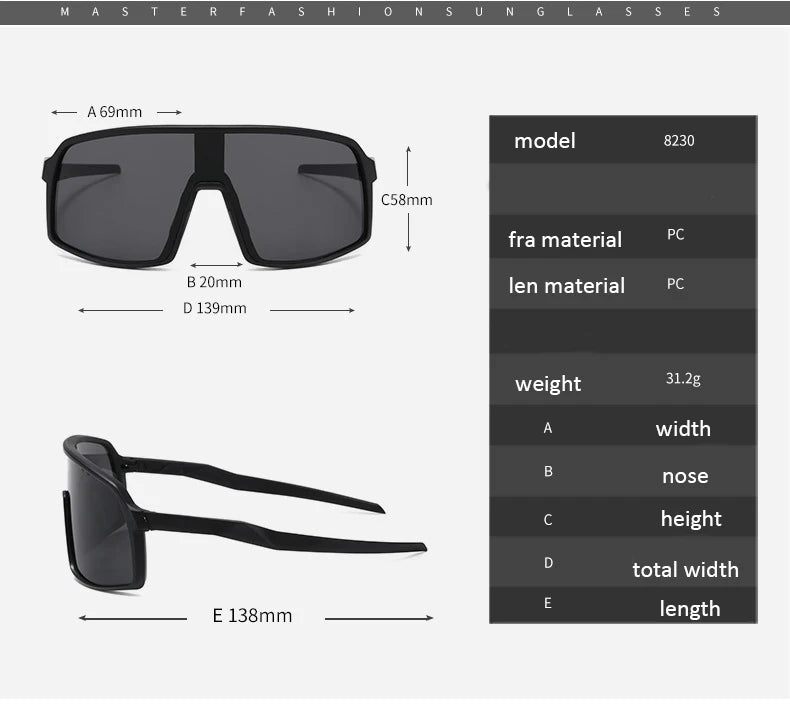 High-Quality Oversized Fashion Sunglasses: One Piece Design for Men and Unisex Sports Eyewear