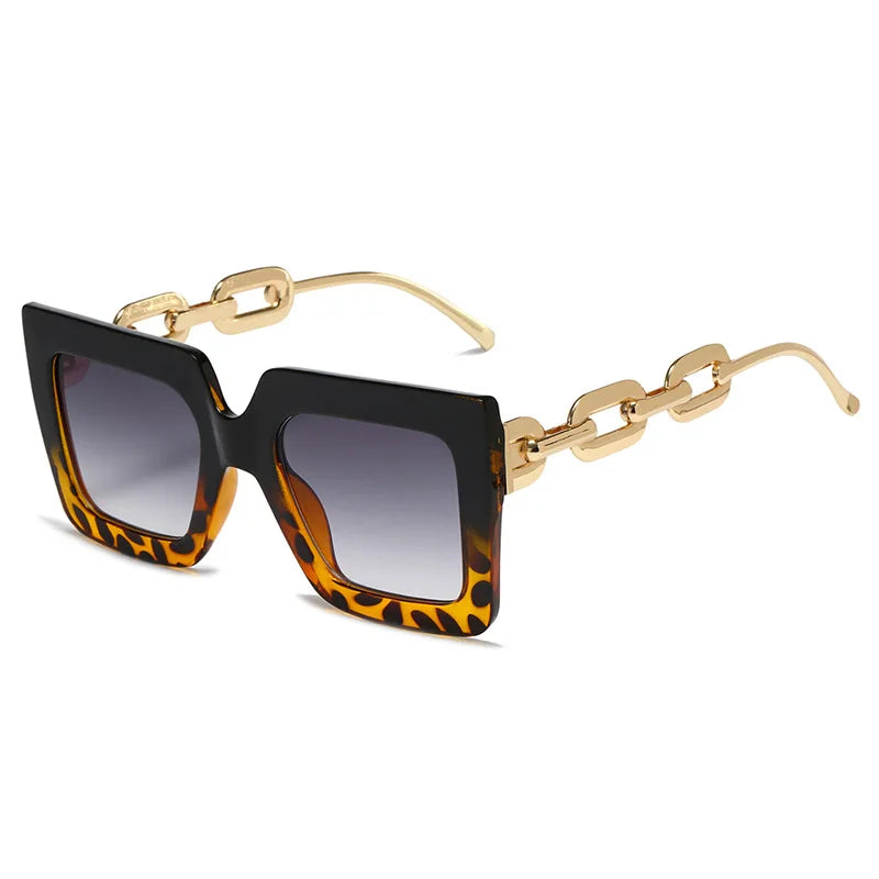 Square Glasses Chain Leg Sunglasses: Trendy Oversized Eyewear for Fashionable Women