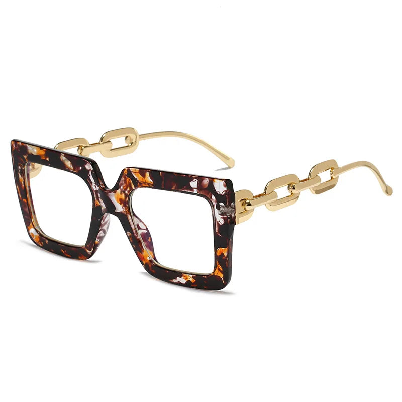 Square Glasses Chain Leg Sunglasses: Trendy Oversized Eyewear for Fashionable Women