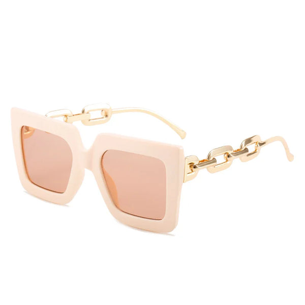 Square Glasses Chain Leg Sunglasses: Trendy Oversized Eyewear for Fashionable Women