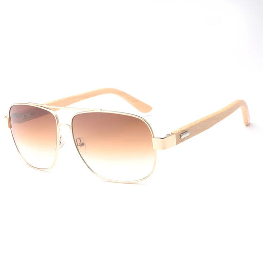Fashionable Metal and Wood Frame Shades - Polarized Women's Sunglasses