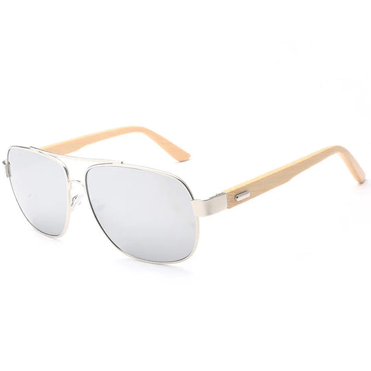 Fashionable Metal and Wood Frame Shades - Polarized Women's Sunglasses