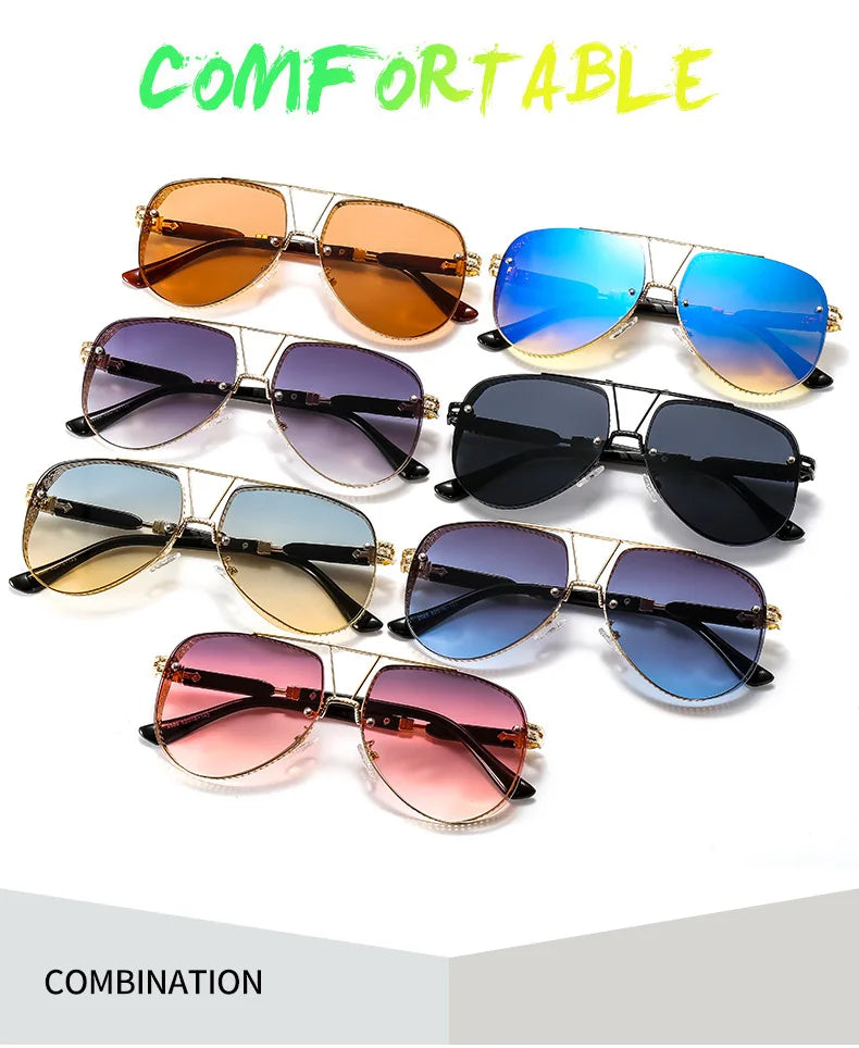 Luxury Metal Aviation Sunglasses: Trendy Oversized Shades for Women and Men