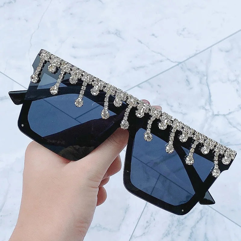 Rhinestone Diamond Sunglasses for Women - Crystal Square Rimless Shades