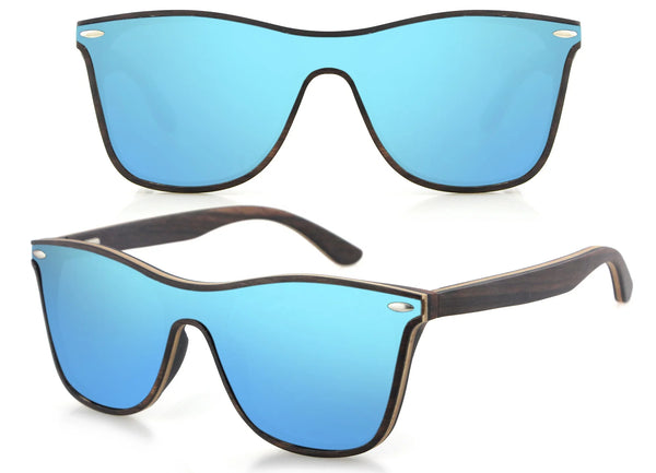 Square Bamboo Wood Sunglasses with Blue Polarized UV Lens - Wood Sunglasses