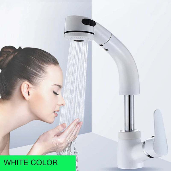 White Lifting Bathroom Basin Faucets SDSN Quality Brass Pull Out Bathroom Faucets Single Handle Hot Cold Lifting Basin Mixer Tap