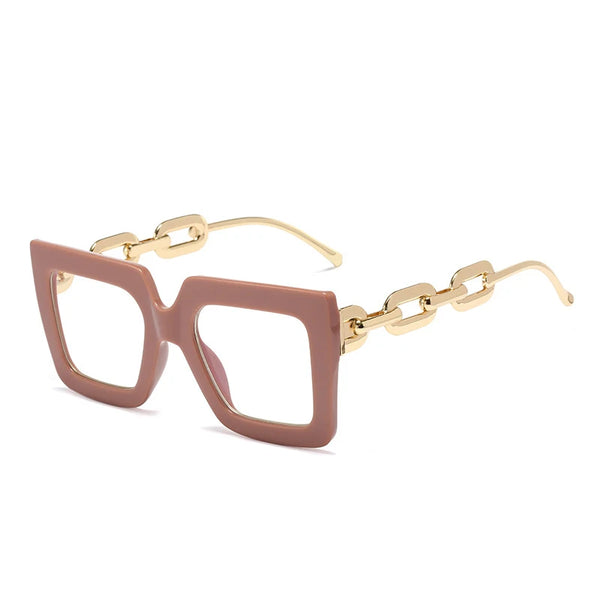 Square Glasses Chain Leg Sunglasses: Trendy Oversized Eyewear for Fashionable Women