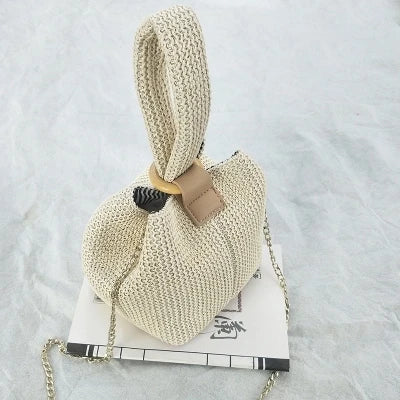 Fashion Shoulder Straw Bags - Unique Knit Design with Floral Decorations