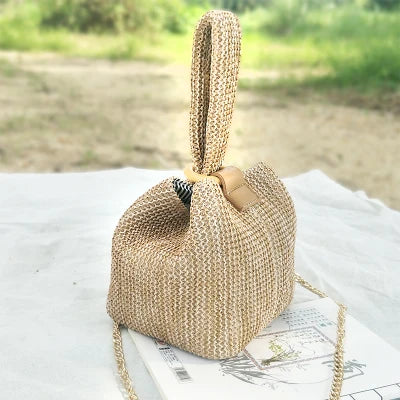 Fashion Shoulder Straw Bags - Unique Knit Design with Floral Decorations