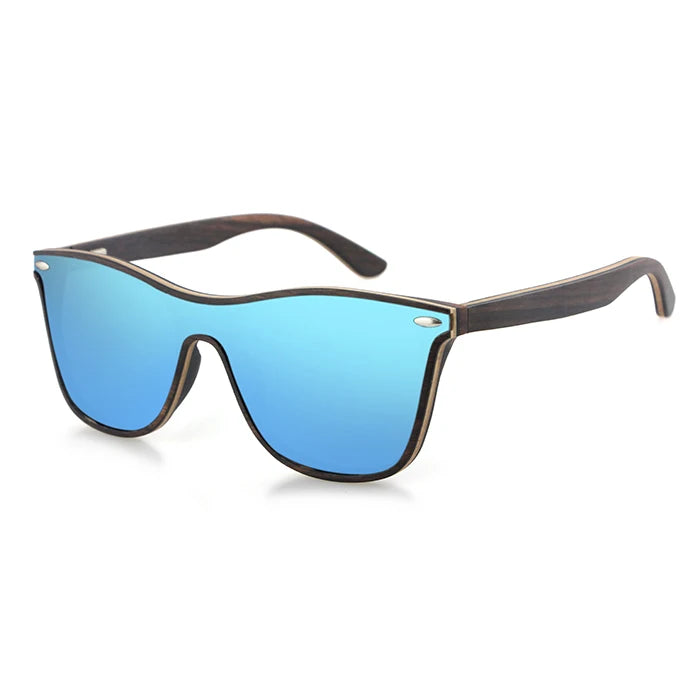 Square Bamboo Wood Sunglasses with Blue Polarized UV Lens - Wood Sunglasses