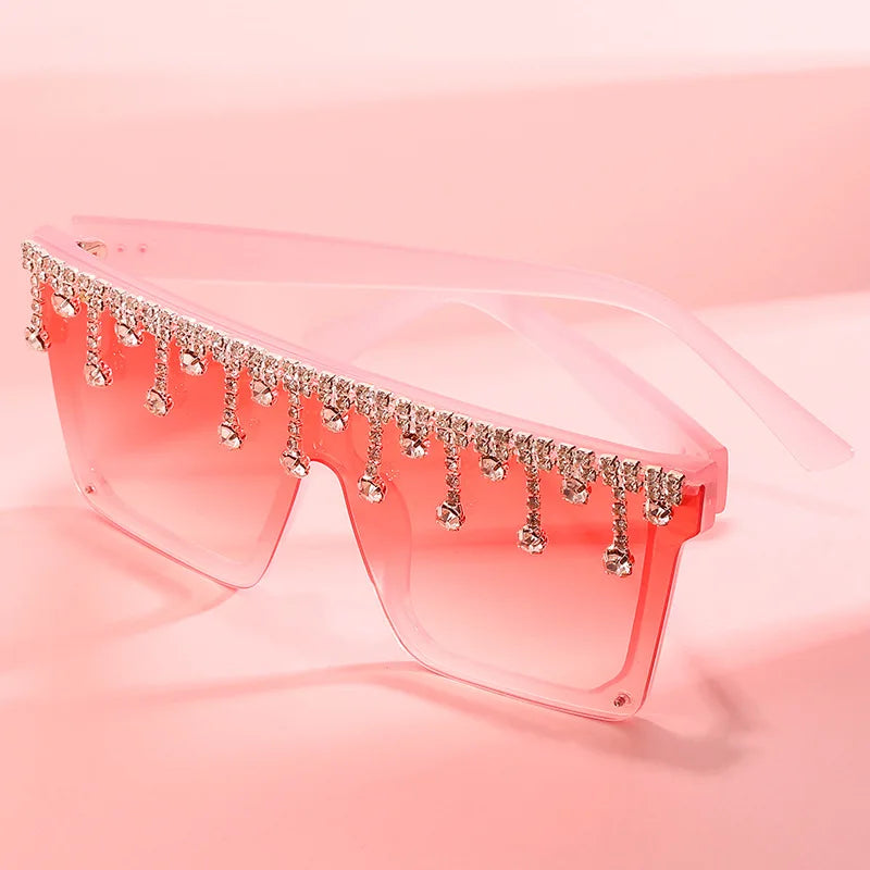 Rhinestone Diamond Sunglasses for Women - Crystal Square Rimless Shades