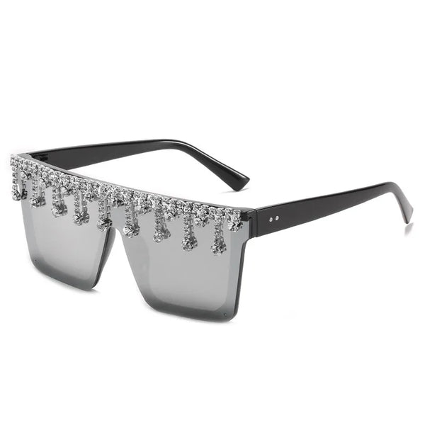 Rhinestone Diamond Sunglasses for Women - Crystal Square Rimless Shades