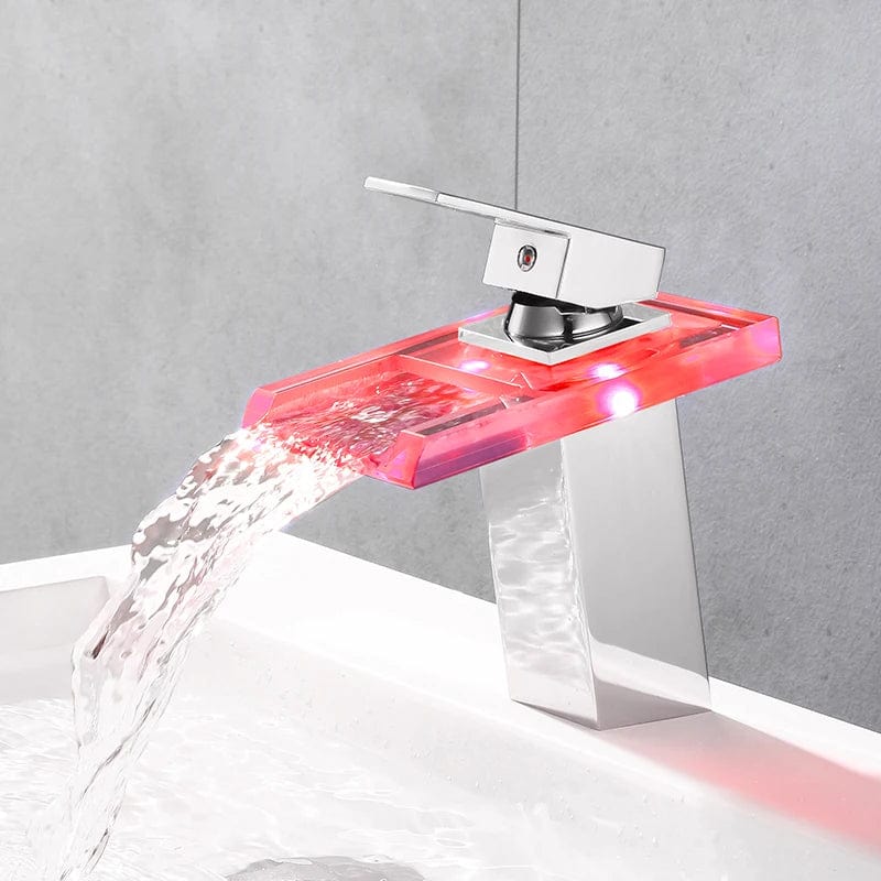 ROVOGO LED Bathroom Faucet Waterfall Brass Basin Faucet Cold Hot Mixer Tap Deck Mounted Sink Mixer Crane