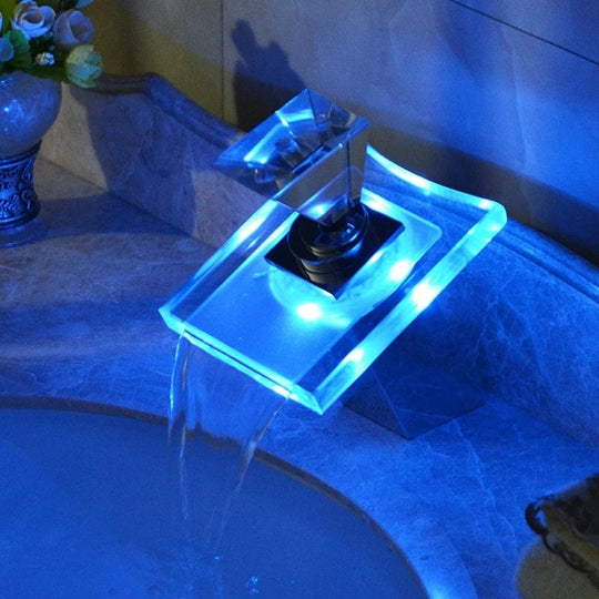 Illuminate Your Bathroom with LED Light Waterfall Taps: Single Hole Deck Mounted Elegance