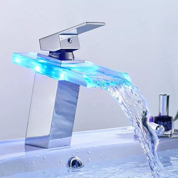 ROVOGO LED Bathroom Faucet Waterfall Brass Basin Faucet Cold Hot Mixer Tap Deck Mounted Sink Mixer Crane