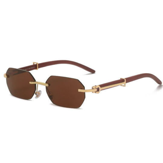 Wooden Rimless Sunglasses: UV400 Protection, Polycarbonate Lenses - Wood Sun glasses