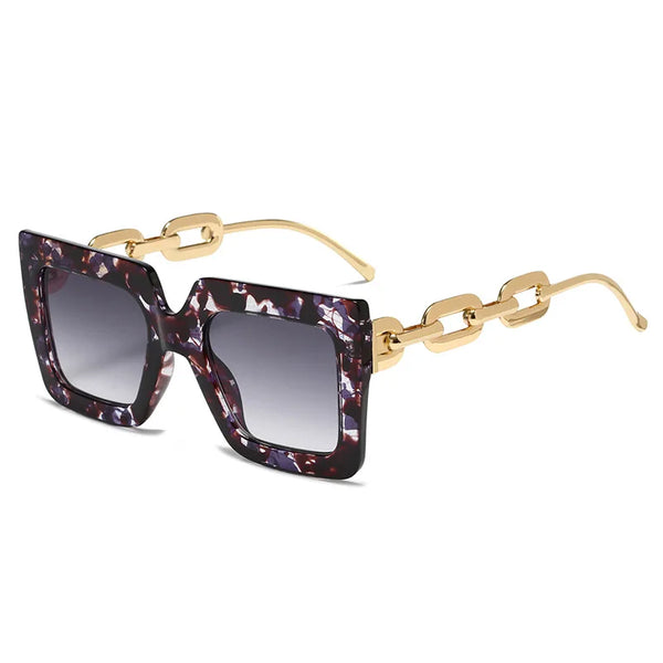 Square Glasses Chain Leg Sunglasses: Trendy Oversized Eyewear for Fashionable Women