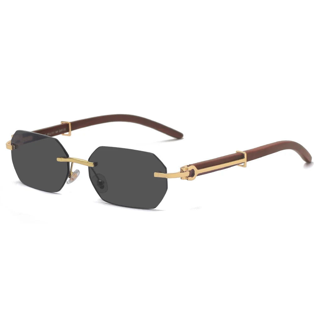 Wooden Rimless Sunglasses: UV400 Protection, Polycarbonate Lenses - Wood Sun glasses