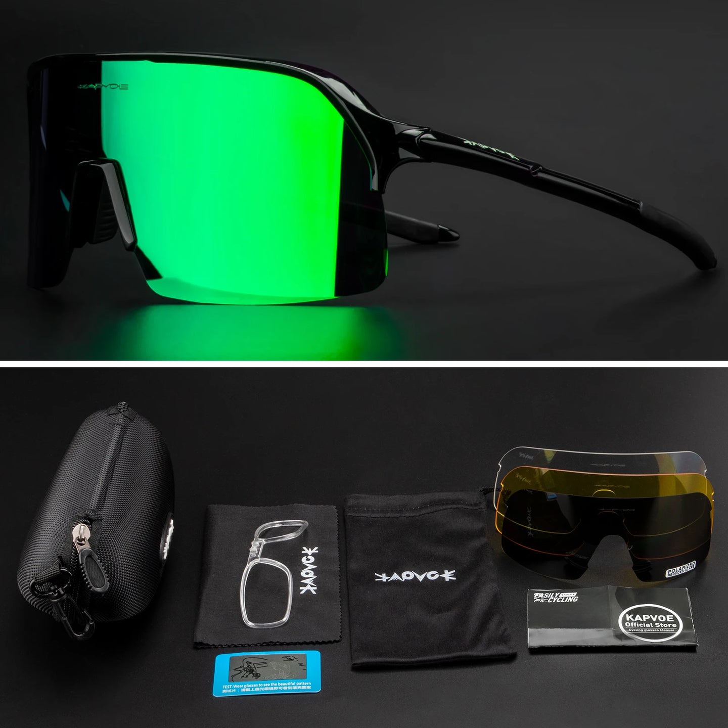 Men Bike Bicycle Cycling Glasses: Custom UV400 Polarized Sunglasses Kapvoe MTB