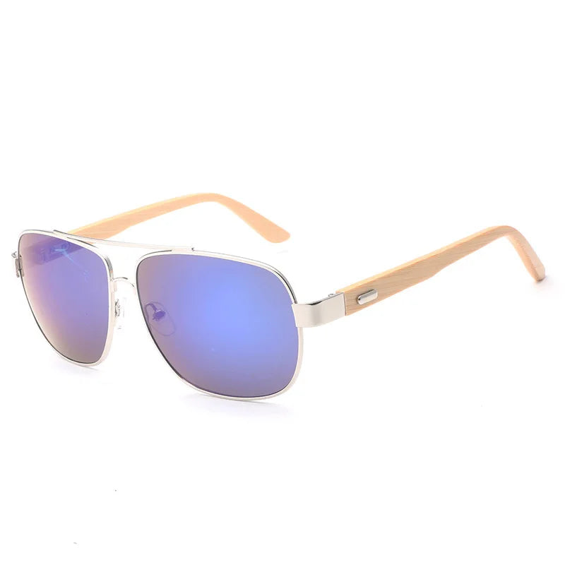 Fashionable Metal and Wood Frame Shades - Polarized Women's Sunglasses