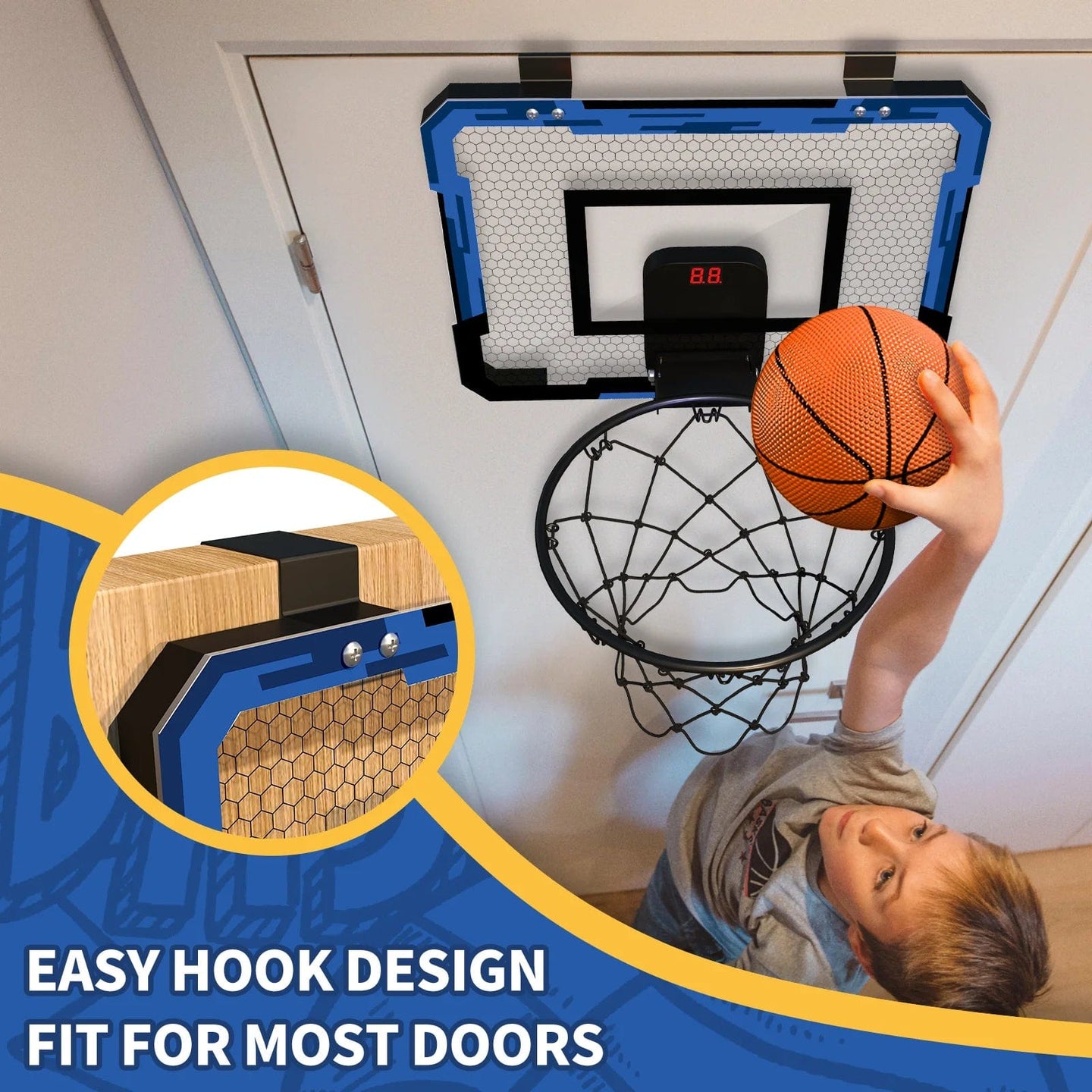 Mini Basketball Hoop Suit - Indoor/Outdoor Door Hoop with Infrared Sensor & Steel Rim