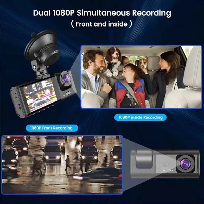 Dash Cam with IR Night Vision - 1080P, Dual-Lens, Loop Recording