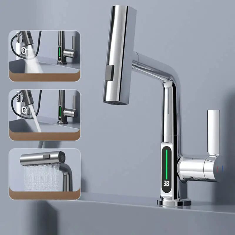 Waterfall Basin Faucet Stream Sprayer Hot Cold Water Sink Mixer