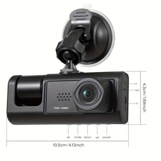 Dash Cam with IR Night Vision - 1080P, Dual-Lens, Loop Recording