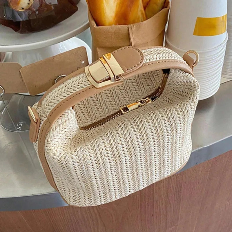 Summer Small Straw Handbag – Trendy Woven Bucket Crossbody Bag