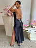 Stunning Sexy Split Maxi Dress - Backless Satin Sheath Dress for Prom & Parties