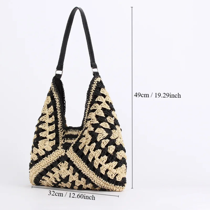 Large Capacity Vintage Straw Tote Bags for Women - Elegant Summer Shoulder Handbags