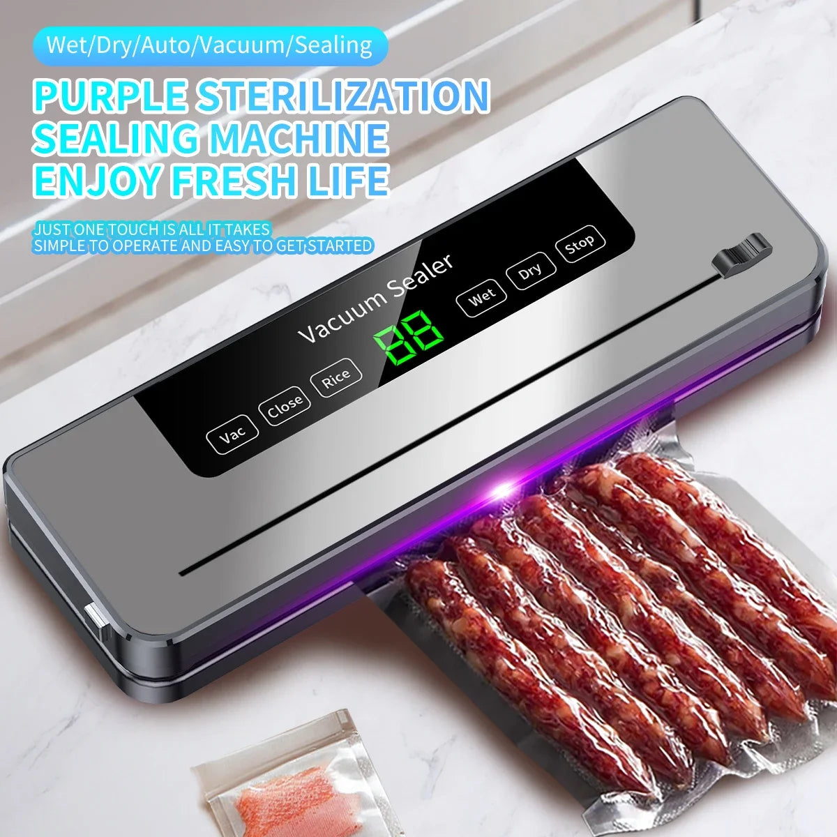 Food Vacuum Sealer – Built-in Cutter and UV Sterilization for Kitchen Storage