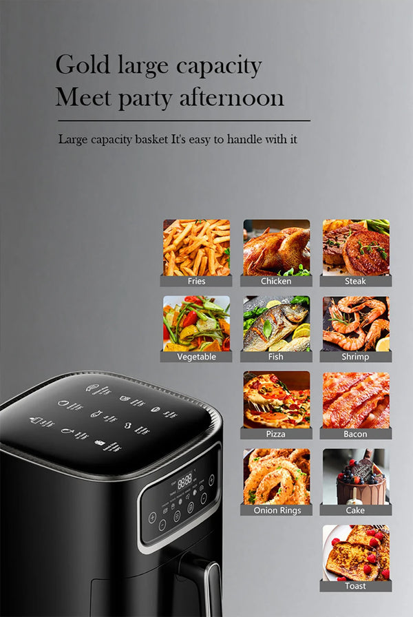 Multi-Functional 10L Large Capacity Air Fryer - 2000W Stainless Steel Electric Oven