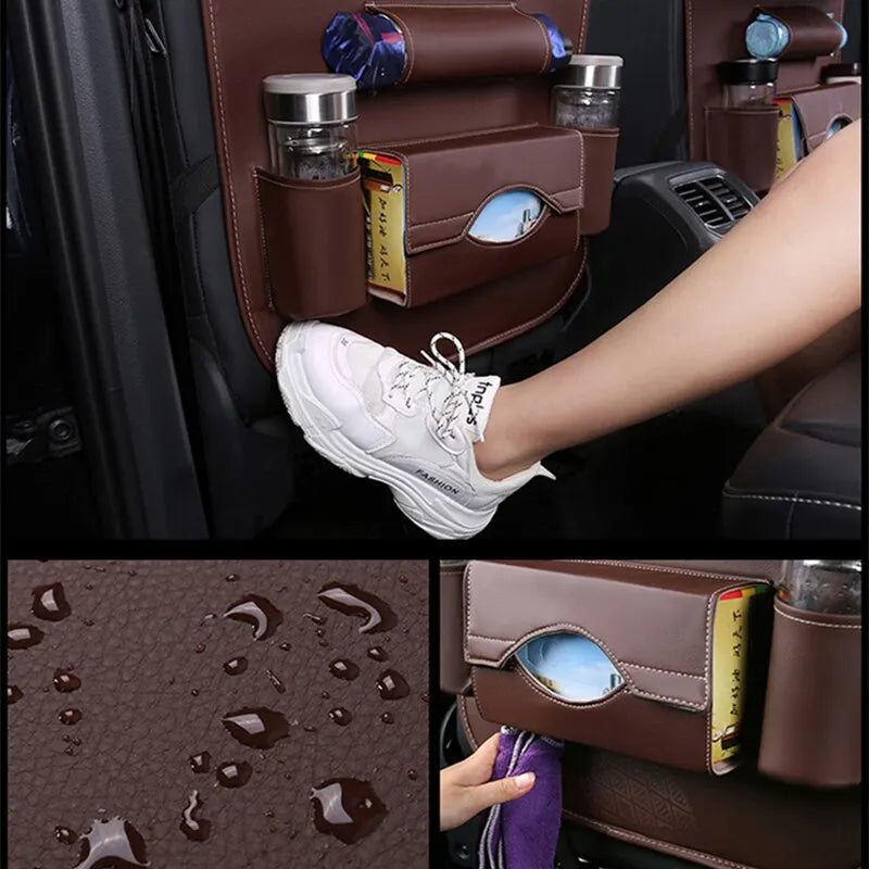 PU Leather Seat Organizer – Car Back Storage with Foldable Table and Pockets