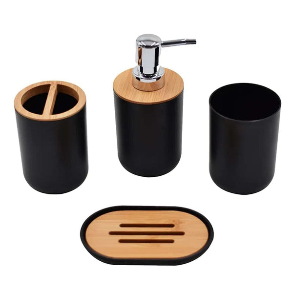 Bathroom Accessories 4 Piece Set of Toiletries: Bamboo Wood Set