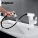 Versatile White Basin Faucet: Brass Pull-Out Mixer Tap for Effortless Hot and Cold Water Control