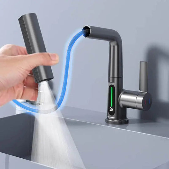 Waterfall Basin Faucet Stream Sprayer Hot Cold Water Sink Mixer