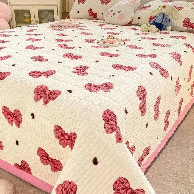 Velvet Bed Cover Non-slip Bedsheet – Cute Printed Quilted Bedspread for Single & Double Beds