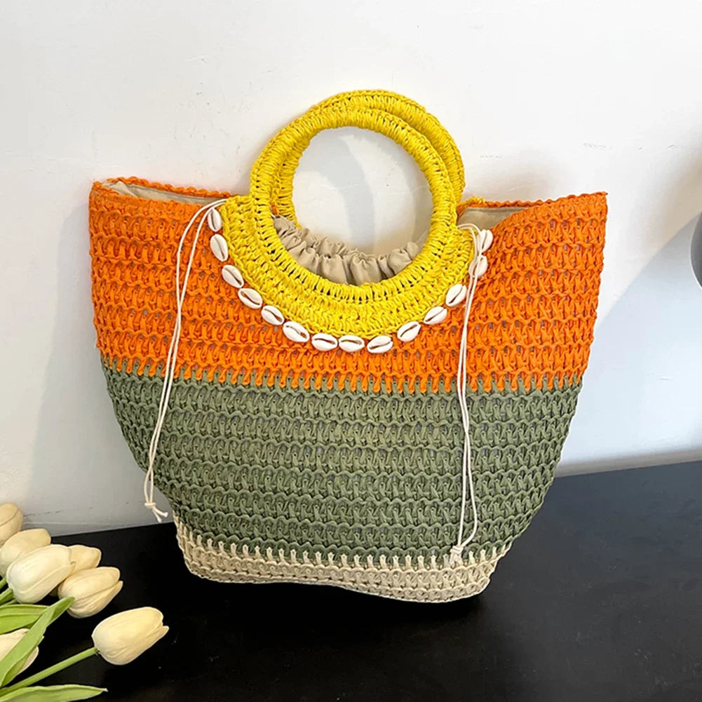 Handmade Crochet Totes – Boho Drawstring Straw Bags for Women