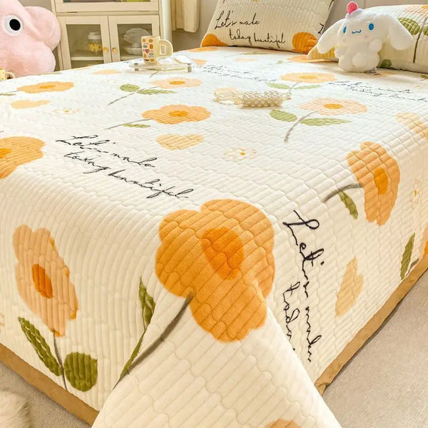 Velvet Bed Cover Non-slip Bedsheet – Cute Printed Quilted Bedspread for Single & Double Beds