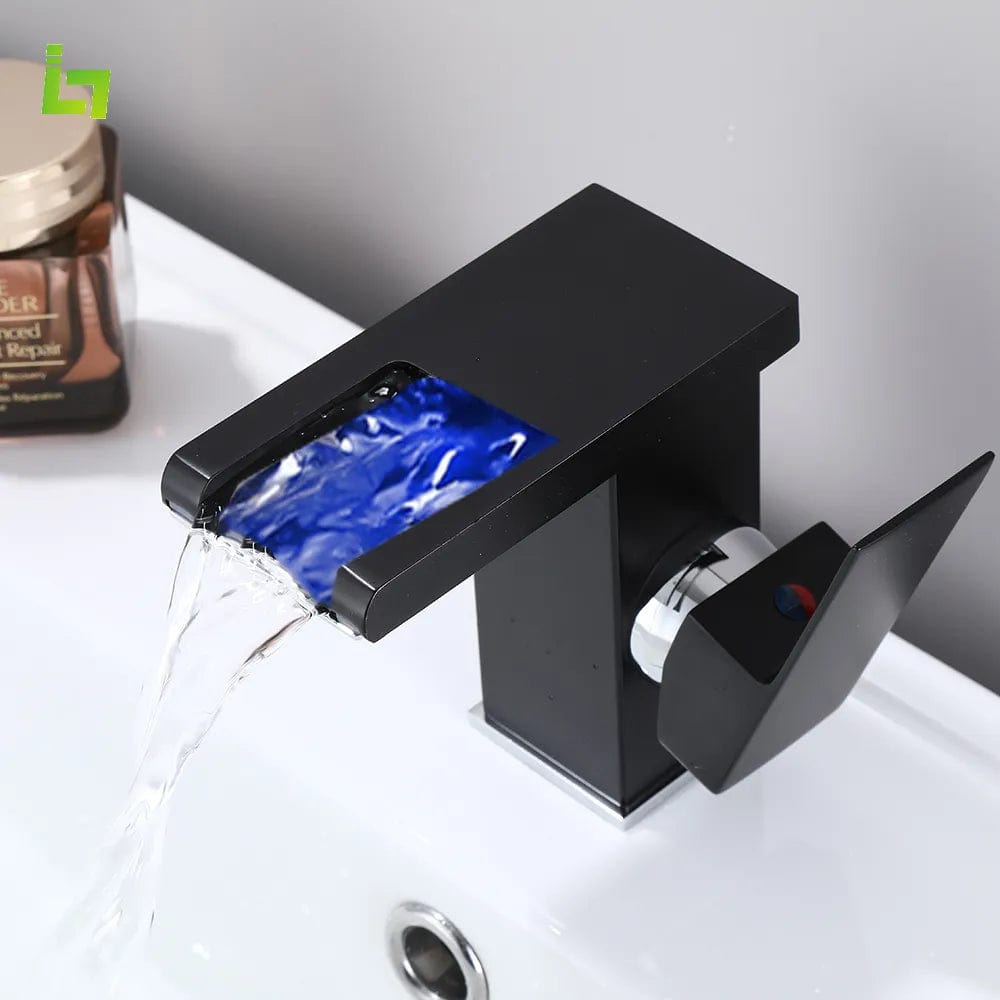 Luxury LED Black Basin Faucet Tall And Short Tap Bathroom Single Handle Cold and Hot Water Flow Produces Electricity