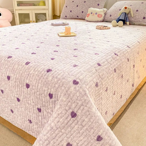 Velvet Bed Cover Non-slip Bedsheet – Cute Printed Quilted Bedspread for Single & Double Beds