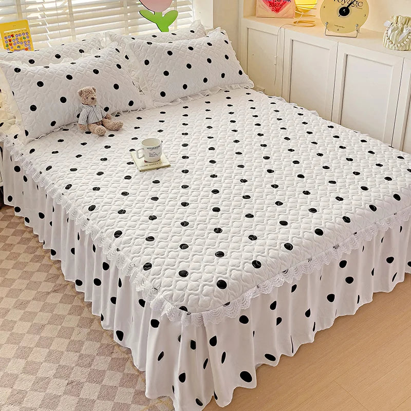 Bonenjoy Bed Skirt Cartoon Style Bed Cover Ruffled Bedsheet falda de cama Quilted Mattress Covers Lace Bedspread No Pillowcase