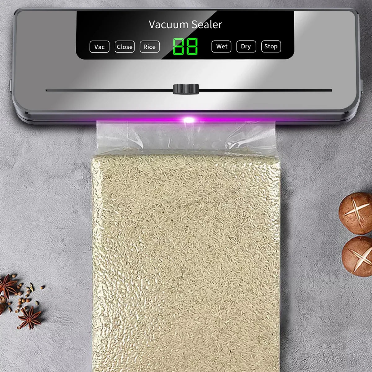 Food Vacuum Sealer – Built-in Cutter and UV Sterilization for Kitchen Storage