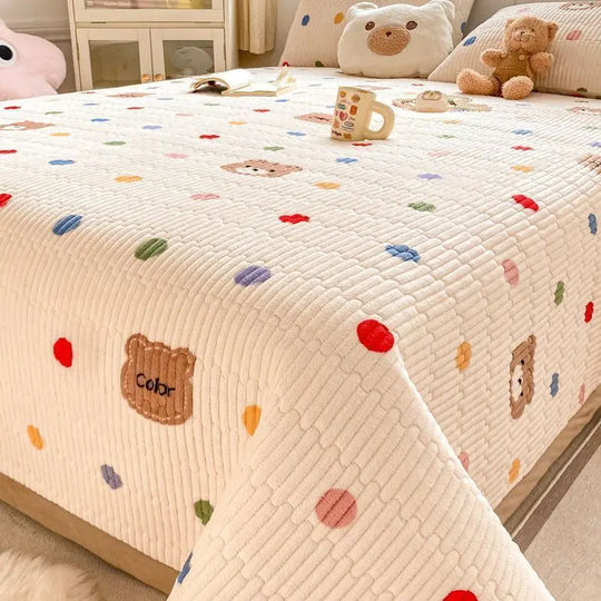 Velvet Bed Cover Non-slip Bedsheet – Cute Printed Quilted Bedspread for Single & Double Beds