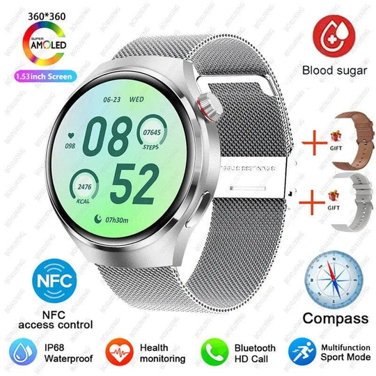 GT4 PRO Smart Watch Men Watch 4 Pro AMOLED HD Screen Bluetooth Call GPS NFC Heart rate BloodSugar SmartWatch 2023 New